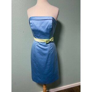 Alfred Angelo Women's Blue‎ and Lime Green Bow Strapless Dress Prom Dance Size 8